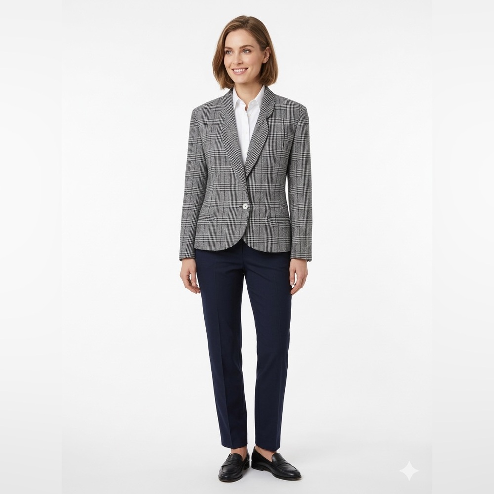 Accento Marzotto 10 Boxy Italian Made Houndstooth Plaid 100%Wool Lined Blazer